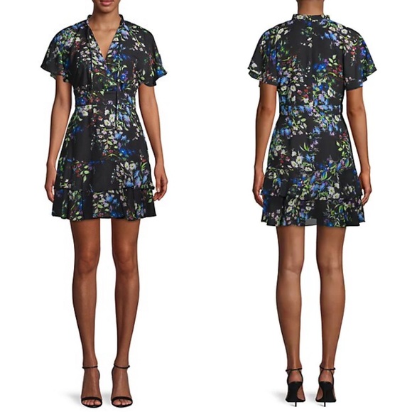Parker Dresses & Skirts - Parker Floral Tiered Wrap Style Mini Dress Boboli Black Blue XS NWT